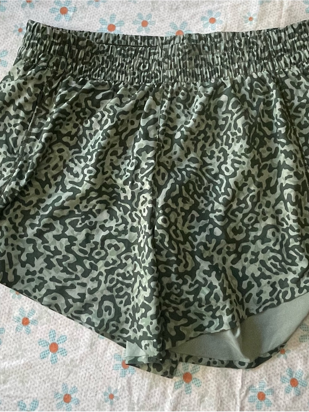 Athleta Olive Green & Dark Green Printed Athletic Shorts